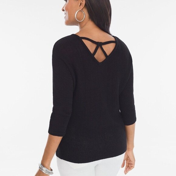 Chicos 3/4 Sleeve Crossback Pullover Sweater Rust Burnt Orange Medium - Picture 9 of 10